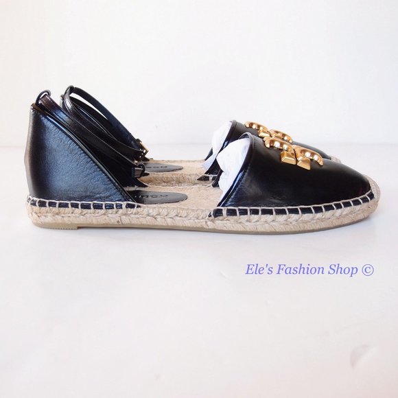 NIB Tory Burch Eleanor D'orsay Leather Espadrille Sandal BLACK 6.5 7 7.5 8 8.5 9 - Picture 11 of 16
